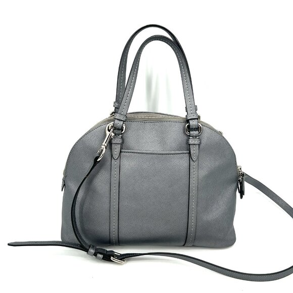 COACH Gray Metallic Peyton Saffiano Leather Domed Satchel Shoulder Handbag Purse - Picture 2 of 13